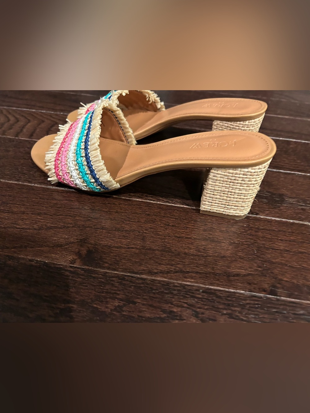 J. Crew Beige Raffia Slide Mules with Multicolor Stripe Accents - Picture 5 of 7